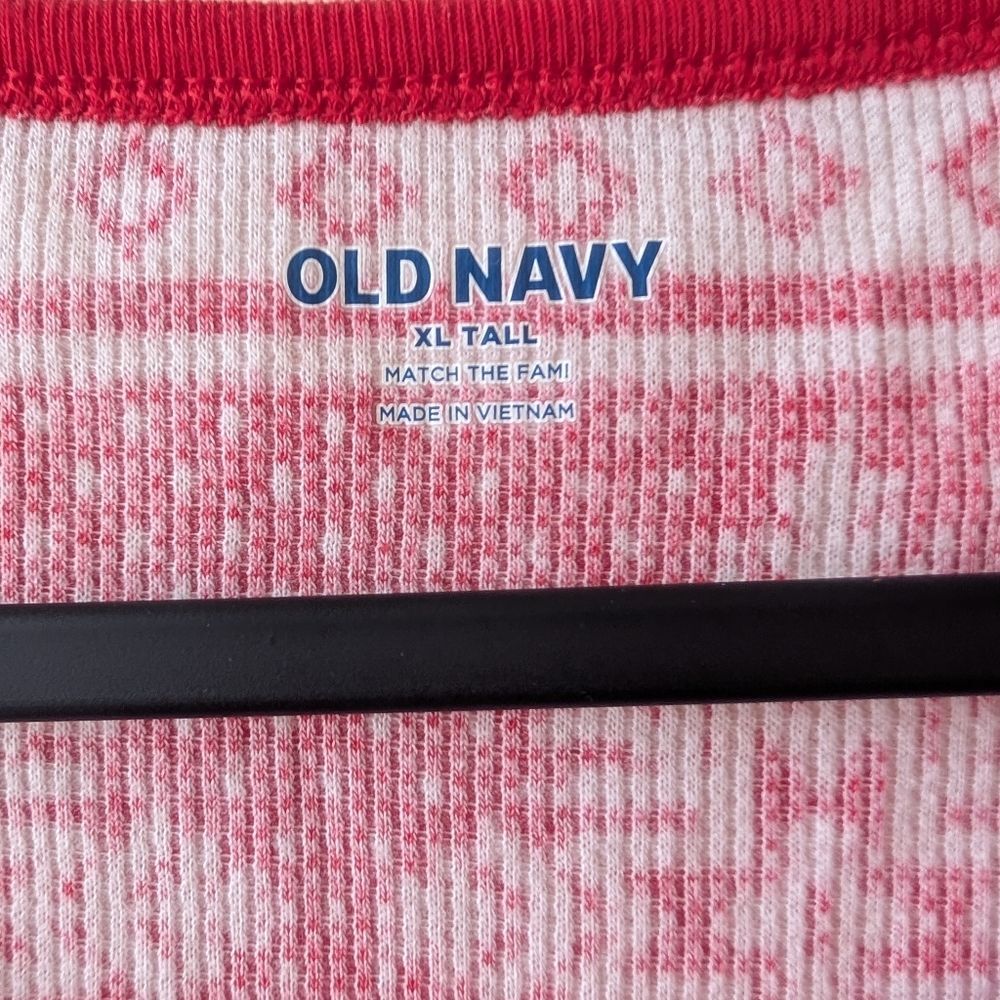 Old Navy Red Fair Isle Reindeer Thermal Knit Waffle Tee Shirt Top XL Tall - Picture 6 of 6